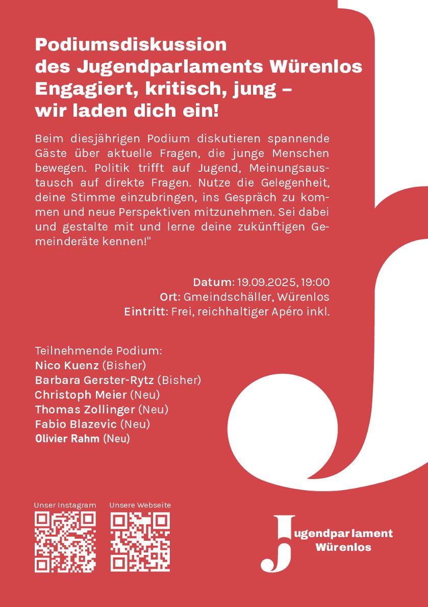 Flyer_Jupa_Würenlos Podiumsdiskussion Würenlos Jugendparlament